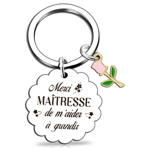 Porte-clés religieux en forme de mousqueton avec breloque fleur rose 'Dieu est avec elle, elle ne tombera pas', en alliage de zinc argenté, forme irrégulière, fait main, cadeau - Product Image 2