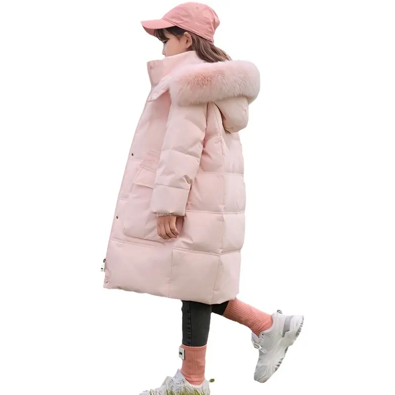 Jaket bulu hangat anak perempuan, baju salju bertudung tahan angin musim dingin 2024