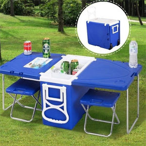 OEM 28L Outdoor Camping Ice Chest Insulated Foldable Portable Cooler Box Table with Wheels