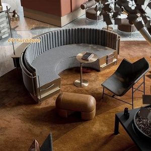 Set divano con struttura in acciaio inossidabile preferito a forma di area reception della caffetteria semicircolare - Product Image 1