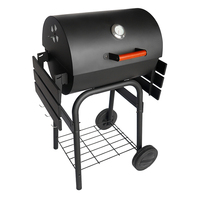 Barbecue fumoir à charbon de bois extérieur de luxe moderne, robuste, avec double plaque latérale, sur chariot, en acier émaillé porcelaine