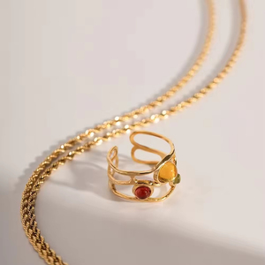 Thép không gỉ không đều hai lớp rỗng nhựa đầy màu sắc mở vòng 18K mạ vàng không bị xỉn màu không thấm nước - Product Image 5