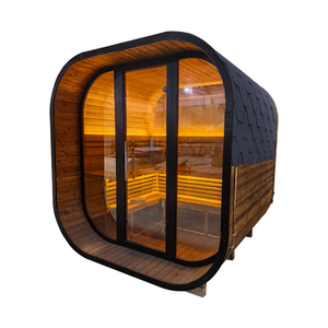 Soporte de personalización cuadrado al aire libre sauna negra panorámica tradicional vapor sauna de madera maciza con azulejos a prueba de lluvia para relajarse - Product Image 2