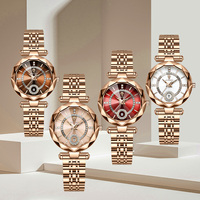 Montre pour femme de luxe avec logo personnalisé, or rose, diamants, étanche 30M, aiguilles lumineuses, acier inoxydable, quartz