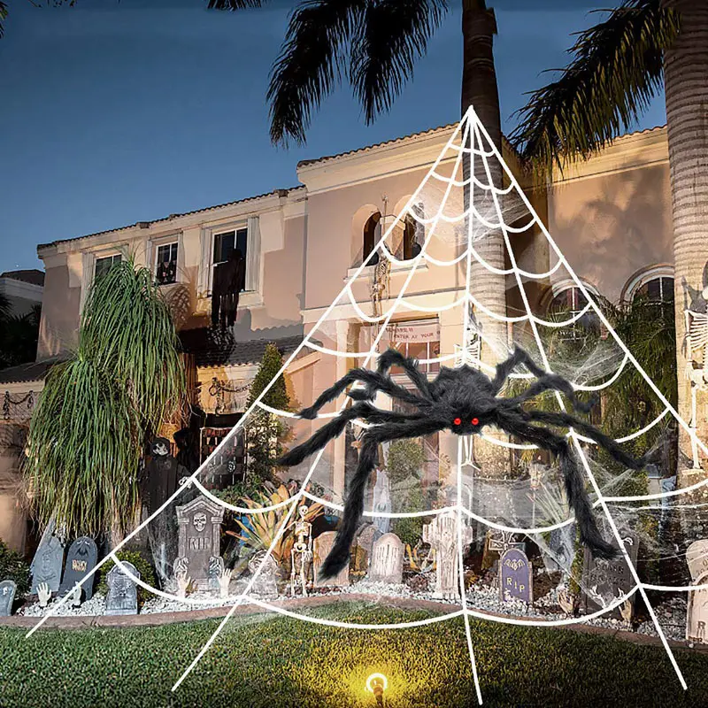 Juguete al aire libre de patio de Halloween para niños, nuevo producto, tela de araña triangular, casa embrujada de seda de algodón, decorada, 2021