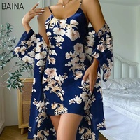 2026 Women's Summer/Spring Two-Piece Set Home Lace-Up Nightgown with Mid-Length Outer Wear Thin Outer Wear Nightgown
