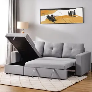 Desain Ruang L Sofa Bed Tarik Keluar Modern Tempat Tidur Lipat Cum dengan Penyimpanan Lipat Sofa Eropa Cama