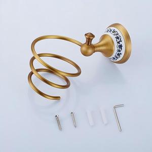 Accessoires de salle de bain en bronze antique : support pour sèche-cheveux, étagère porte-manteau et serviettes, barre de douche, porte-savon, brosse WC - Product Image 4