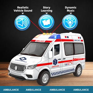 Jouet <span class=keywords><strong>de</strong></span> véhicule d'ambulance d'urgence transformable, version sans lumière ni son, mini-<span class=keywords><strong>voiture</strong></span> avec piste d'éjection, ensemble à friction - Product Image 1