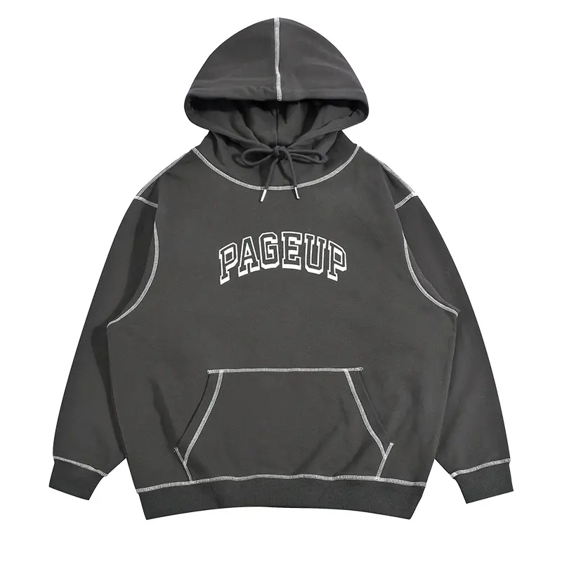 Men Oversize 350 gsm heavy cotton custom contrast stitch hoodie with contrast stitching