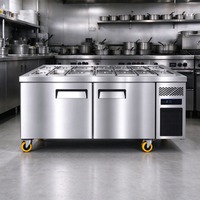 Comptoir de bar à salades réfrigéré commercial avec station de garnissage en acier inoxydable et table de préparation alimentaire pour restaurant et buffet