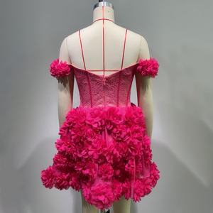 فستان بتصميم أكتاف مكشوفة وقصة A-line، مزين بالزهور، فستان سهرة براق للحفلات الرسمية وحفلات الزفاف الصغيرة وأعياد الميلاد والمناسبات المسائية وحفلات الكوكتيل - Product Image 5