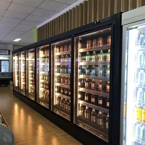 Süpermarket dikey Multideck soğutucu dik cam kapi içecek soğutucu ekran buzdolabı