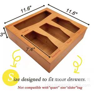 Bamboo Drawer Organizer Rectangular Food <b>Storage</b> Bag Holder Wooden <b>Box</b> Eco-Friendly <b>Kitchen</b> Cabinet Insert - Product Image 4