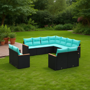 Black Poly <b>Rattan</b> Patio <b>Sofa</b> Set 11 Piece With Cushions For Garden Outdoor Furniture - Product Image 2