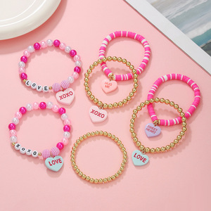 Valentine's Day Heart <b>Bracelet</b> Set Polymer Clay Love XOXO <b>Couple</b> Jewelry Fashion Accessory - Product Image 2