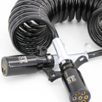 Hjyajzt Adaptateur Européen 24V 7 Broches ABS EBS pour Remorque, Prise de Remorque avec Câble à Ressort, Câble Spirale pour Camion Remorque