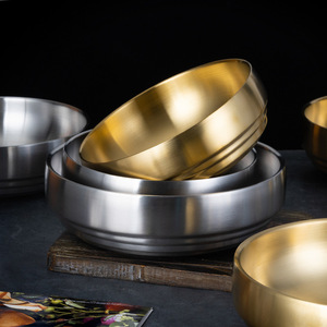 Stainless Steel Double Wall Bowl Gold Color Large Soup Bowl For Instant Noodles Bibimbap Hotel Use Microwave Safe - Product Image 1