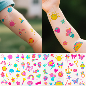 Tatuajes Temporales Infantiles Coloridos al por Mayor, Fáciles de Limpiar, con Diseños de Arcoíris, Flores y Corazones, para Fiestas de Cumpleaños - Product Image 1