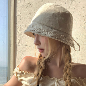 Japanese Style Floral Cotton Linen Bucket <b>Hat</b> For Women <b>Summer</b> Breathable Sun Protection Shade <b>Hat</b> - Product Image 1
