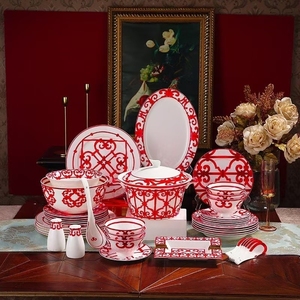 Wholesale Porcelain <b>Dinnerware</b> <b>Sets</b> Luxury Porcelain Gold Bone China Plates 58pcs <b>Dinnerware</b> <b>Set</b> for 12 People - Product Image 3