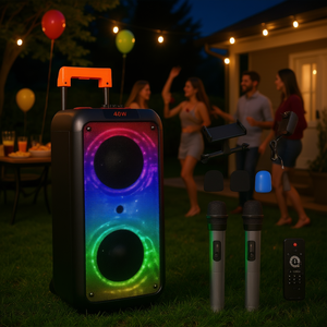 Altavoz Bluetooth Portátil de 40W con Luz LED RGB para Fiestas al Aire Libre, con 2 Micrófonos, Control Remoto y Carcasa de Plástico - Product Image 2