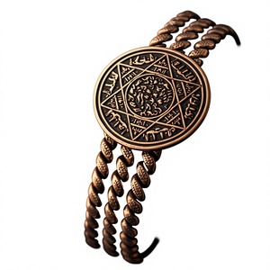 Centro de Mesa con Medallón de Estrella, Grabado con Escritura Árabe Islámica, Diseño de Cuerda Trenzada, Superficie de Cobre Puro Hecha a Mano - Product Image 1