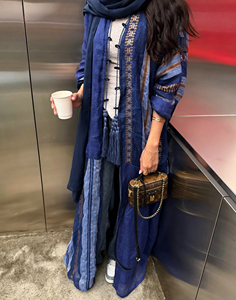 Hafizah Blauwe Open Abaya Chinese Knoop Kwast Detail Dubai Moslima Vrouwen Casual Losse Bescheiden Lange <span class=keywords><strong>Cardigan</strong></span> Met Hijab Groothandel - Product Image 3
