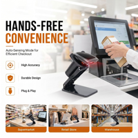 Lecteur de codes-barres 2D/1D/QR sans fil Bluetooth BWHS-25 STD, connexion 3-en-1, support gratuit, compatible 2D/QR pour POS, commerce de détail