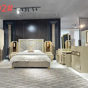Juego de dormitorio de nuevo diseño 2024, modelo de Venta caliente, pintura completa, lujo, moderno, tamaño king, madera, alta calidad, tela suave completa