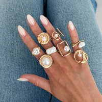 Ensemble de bagues irrégulières creuses en imitation perle style baroque rétro pour femme, élégante, accessoires de bijoux, cadeau