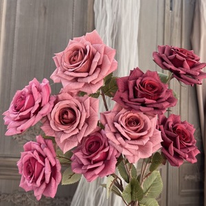 Bouquet de roses artificielles Cappuccino Rose, 3 têtes, fleurs en soie plastique, décoration de mariage et de maison - Product Image 2