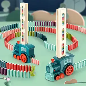 बच्चों डोमिनोज़ ट्रेन कार सेट ध्वनि प्रकाश स्वचालित बिछाने मास्क ईंट रंगीन Dominoes ब्लॉक खेल शैक्षिक DIY खिलौना उपहार