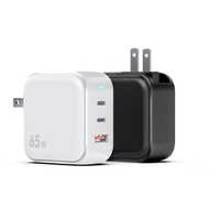 Nouveau chargeur mural pliable double Type-C QC 3.0 65W tendance avec charge rapide pour téléphones portables, tablettes, écouteurs et appareils photo