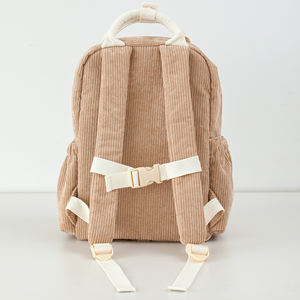 Новый коричневый вельветовый рюкзак маленького размера для детей с множеством карманов, с защитной застежкой и ручкой, школьный ранец - Product Image 3