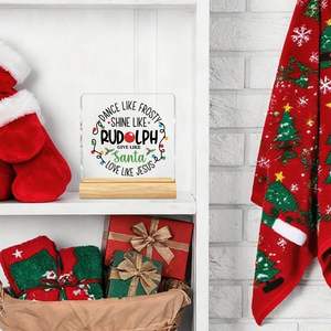 Panneau en acrylique de <span class=keywords><strong>Noël</strong></span> chrétien avec Père <span class=keywords><strong>Noël</strong></span> et Jésus, guirlande lumineuse en lierre, cadeau d'intérieur pour femmes, amies, décoration de la maison, 4x4 pouces - Product Image 5