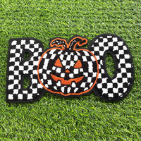 Patchs en chenille 3D personnalisés, thermocollants, doux, faits main, à paillettes, motifs fantôme, citrouille, crâne, thème Boo Halloween, pour sweat à capuche, veste, sac à dos, jean