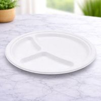 ProTakeOut Assiettes en bagasse compostables à 3 compartiments de 10 pouces, lot de 500 (125/4), sans PFAS, sans danger pour les aliments, compatibles congélateur et micro-ondes, pour les fêtes