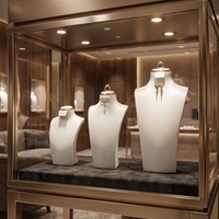 DEYI Présentoir à bijoux en forme de collier avec anneau métallique, modèle de cou de mannequin en cuir brossé, accessoire pour présentoirs