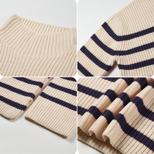 Prendas de punto personalizadas 2025 moda Otoño estilo casual manga larga a rayas ropa de mujer suéter de lana con cuello levantado para mujer - Product Image 3