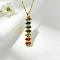 Collier chaîne barre 7 chakras plaqué or 18 carats avec pavé de zircone cubique marquise et ronde, modèle Nz1692, pour femme, bijoux spirituels de yoga et de guérison