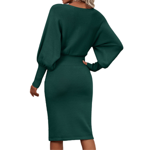 Vestidos <span class=keywords><strong>de</strong></span> punto acanalados elegantes lisos con mangas abullonadas personalizadas para mujer, suéter largo <span class=keywords><strong>de</strong></span> invierno y otoño, vestido MIDI, ropa <span class=keywords><strong>de</strong></span> mujer, otoño 2023 - Product Image 2