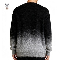 Pull à col rond à manches longues pour homme en maille de mohair à motif fantôme ample et surdimensionné avec logo personnalisé Nanteng, changement progressif de couleur