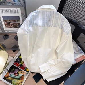 <span class=keywords><strong>Camicia</strong></span> da <span class=keywords><strong>Donna</strong></span> <span class=keywords><strong>a</strong></span> Maniche Lunghe con Motivo <span class=keywords><strong>a</strong></span> <span class=keywords><strong>Righe</strong></span> Blu <span class=keywords><strong>e</strong></span> Bianche, Stile Retrò Casual, Elegante <span class=keywords><strong>e</strong></span> di Tendenza, Nuova Collezione Primavera 2026 - Vendita all'Ingrosso - Product Image 2