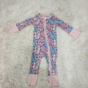 Jumpsuit Bayi Perempuan Bahan Bambu Lembut Ramah Kulit, Ritsleting Halus, Nyaman untuk Pakaian Tidur dan Santai di Rumah - Product Image 2