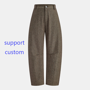 <span class=keywords><strong>Pantalon</strong></span> de bureau décontracté pour <span class=keywords><strong>femme</strong></span> en tweed à chevrons <span class=keywords><strong>camel</strong></span>, coupe baril, taille haute, braguette boutonnée, personnalisable - Product Image 1