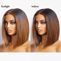 Perruque Carrée Lisse Sans Colle à Double Tirage Cheveux Humains Perruque Lace Front Mèches Ombrées Cheveux Vietnamiens Vierges HD Perruques Frontales Full Lace