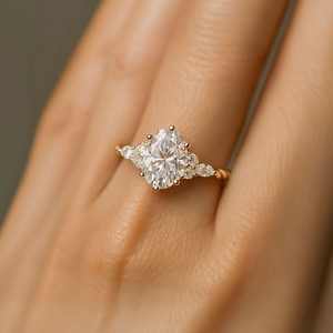 Bague en or avec diamant de laboratoire taille brillant ovale au design classique pour femme, bijou élégant pour mariage et fiançailles, cadeau de luxe raffiné - Product Image 3