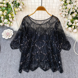 Nouveau T-shirt ample pour femme, style décontracté et respirant, avec perles et sequins, collection été 2026 - Product Image 4