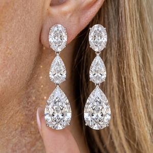 ต่างหูเพชรทรงหยดน้ำและวงรี 18 กะรัต เพชรเพาะเลี้ยง - ตัวเรือนทอง 14K - Product Image 1